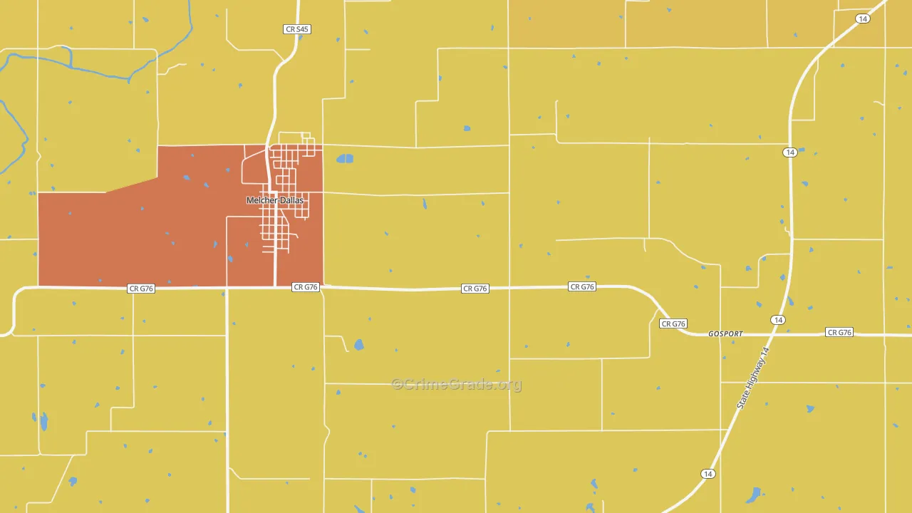 Melcher, IA Map of Robbery Rates