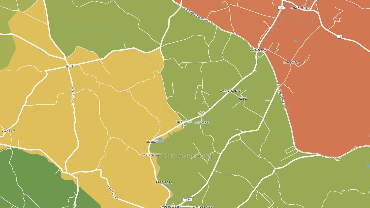 Melcroft, PA Map of Robbery Rates