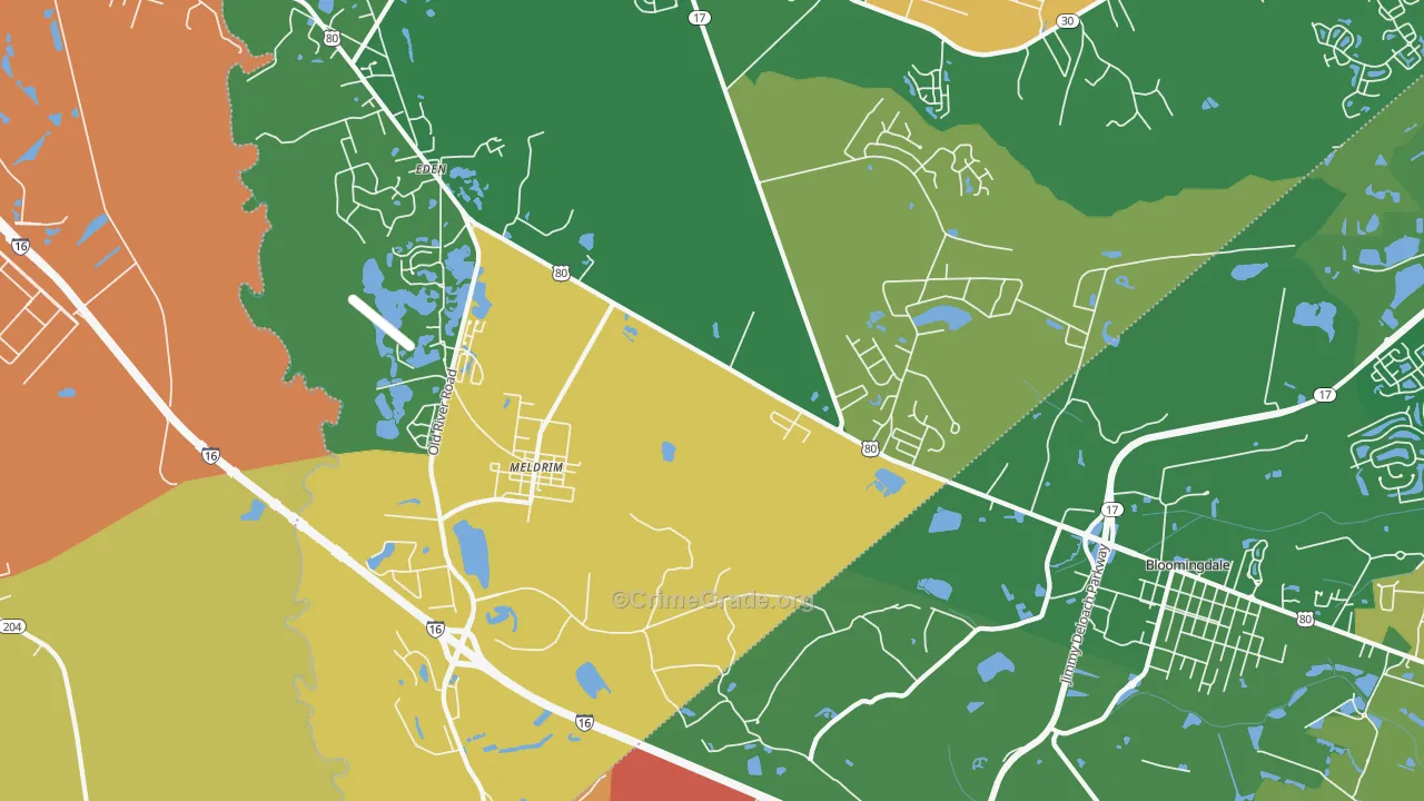 Meldrim, GA Map of Robbery Rates