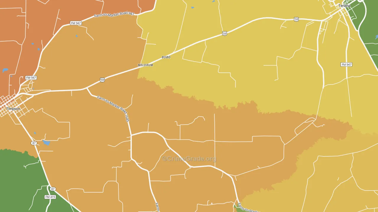 Meldrum, TX Map of Robbery Rates