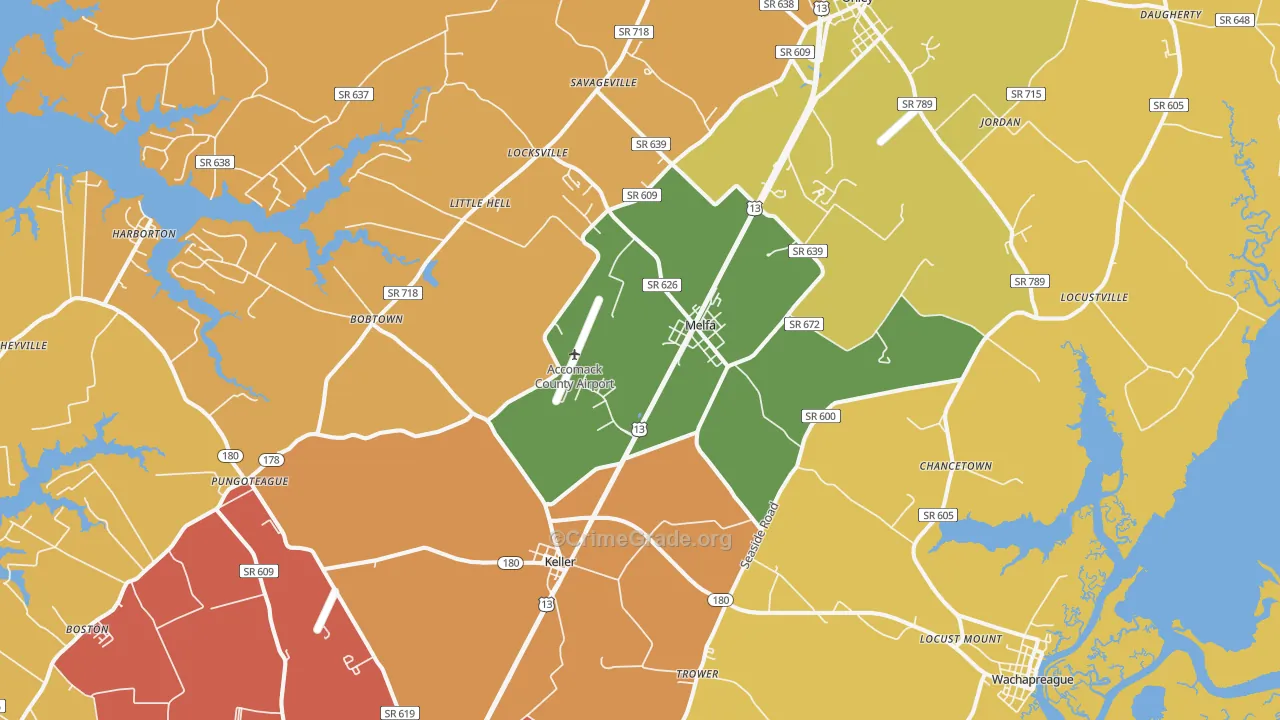 Melfa, VA Map of Robbery Rates