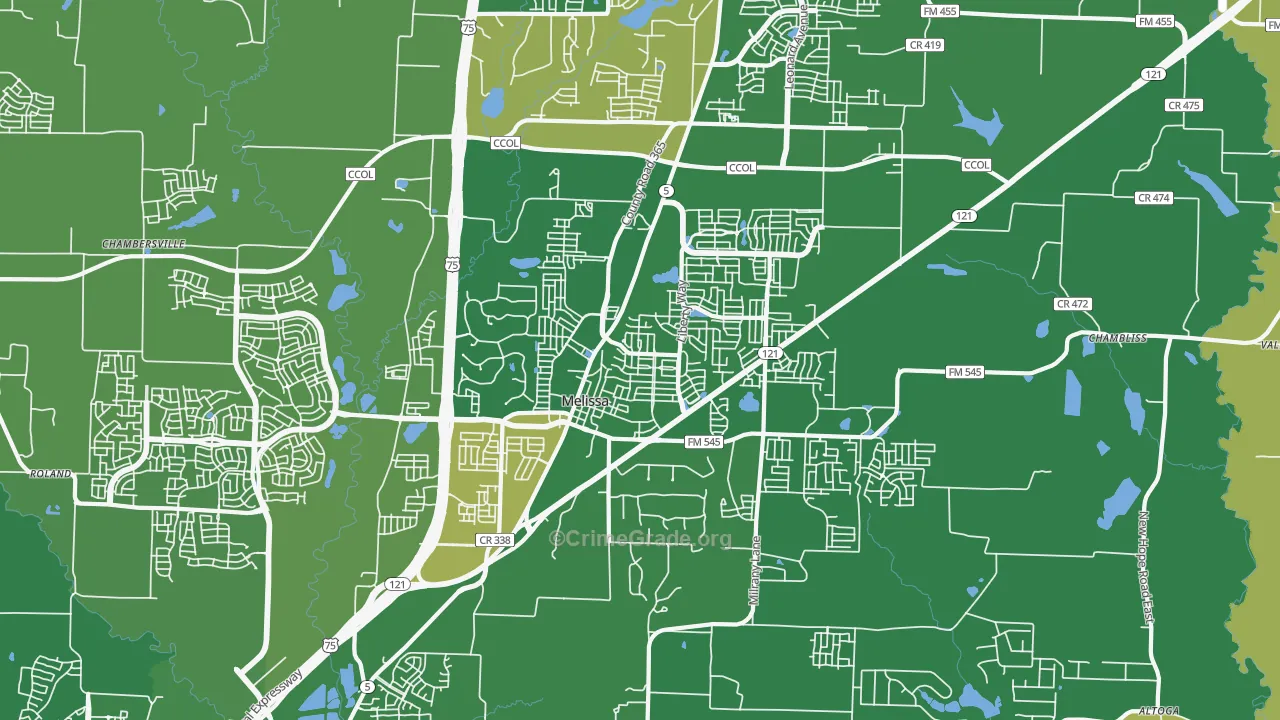 Melissa, TX Map of Robbery Rates