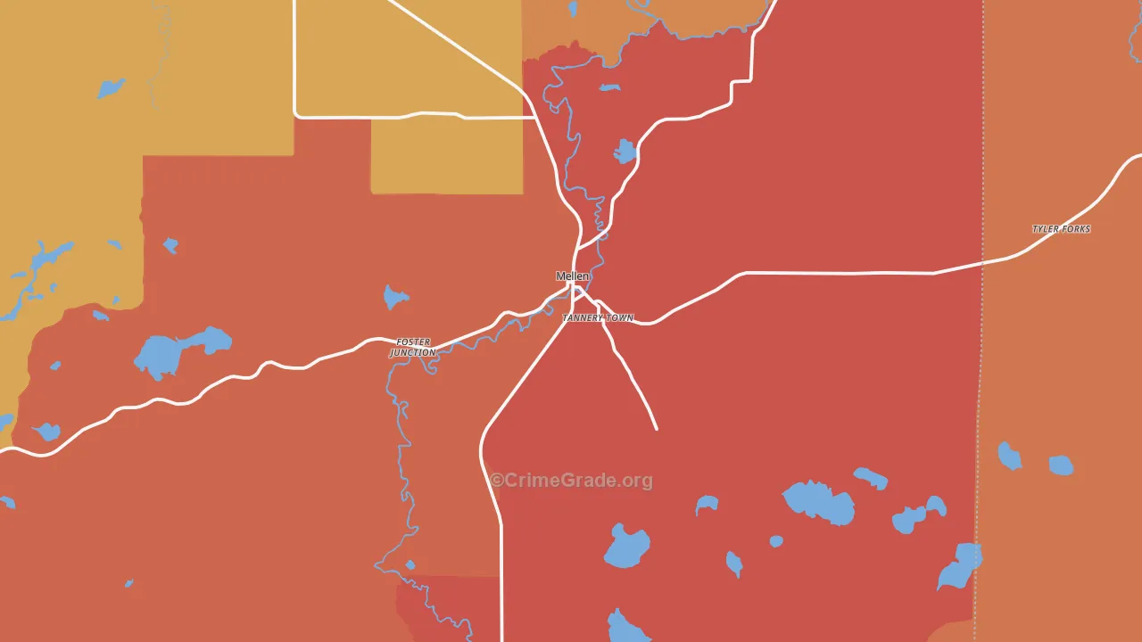 Mellen, WI Map of Robbery Rates