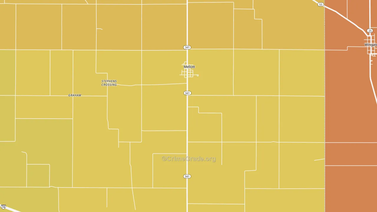 Mellott, IN Map of Robbery Rates