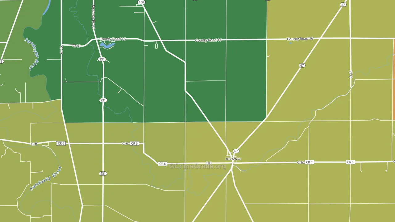 Melmore, OH Map of Robbery Rates