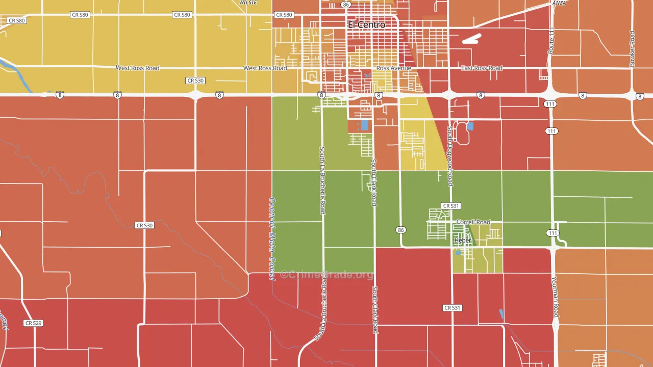 Meloland, CA Map of Robbery Rates