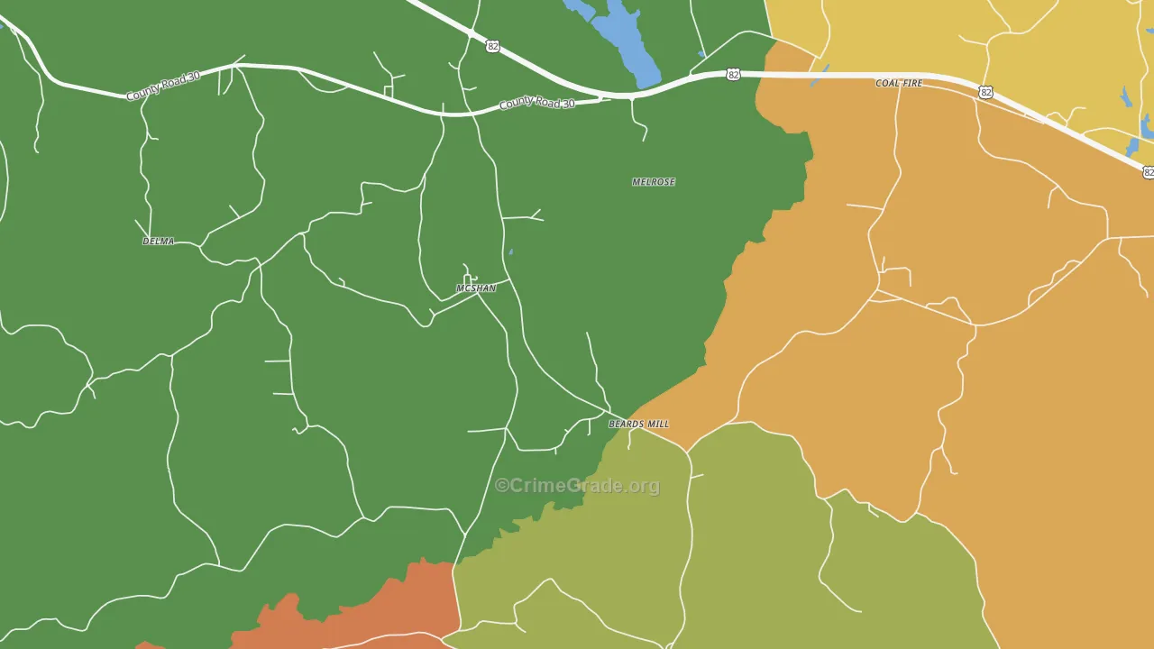 Melrose, AL Map of Robbery Rates