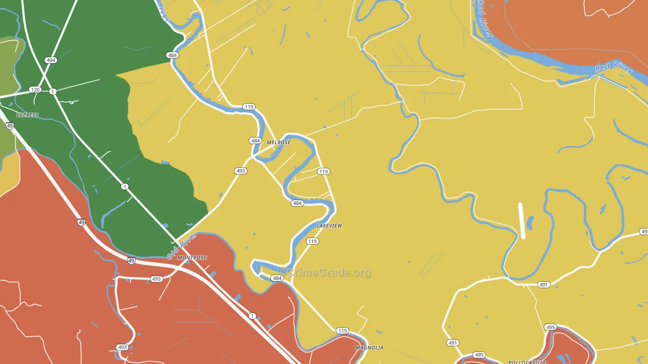 Melrose, LA Map of Robbery Rates