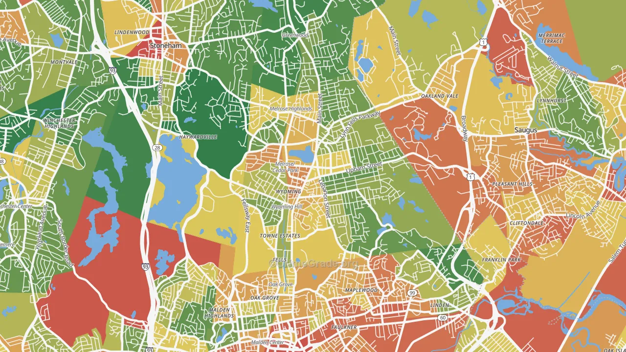 Melrose, MA Map of Robbery Rates
