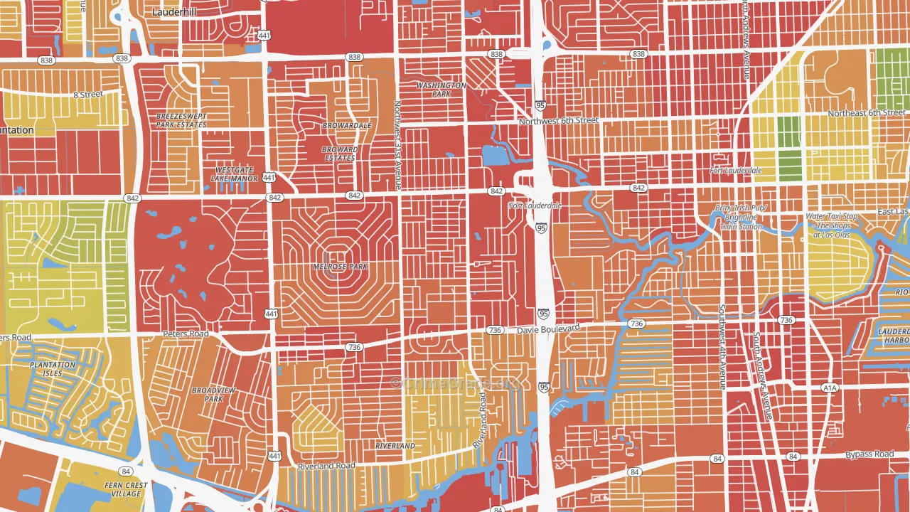 Melrose Manors, Fort Lauderdale, FL Map of Robbery Rates