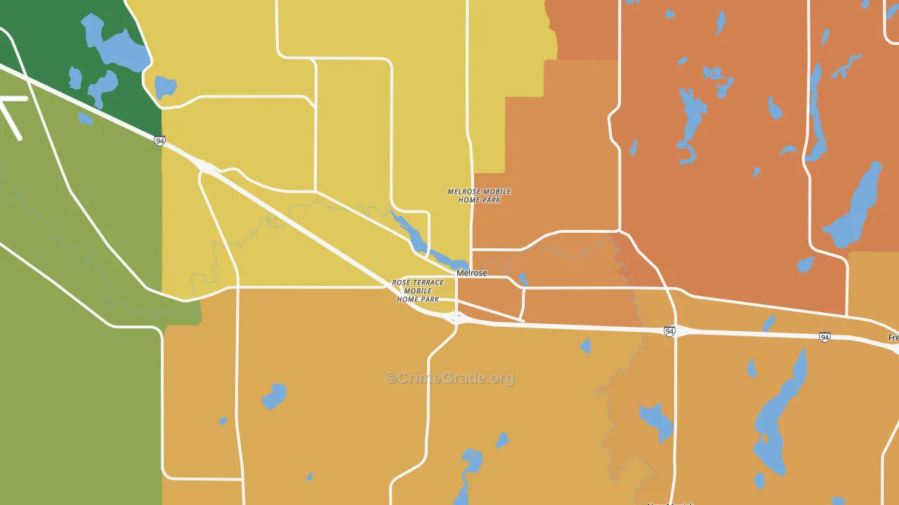 Melrose, MN Map of Robbery Rates