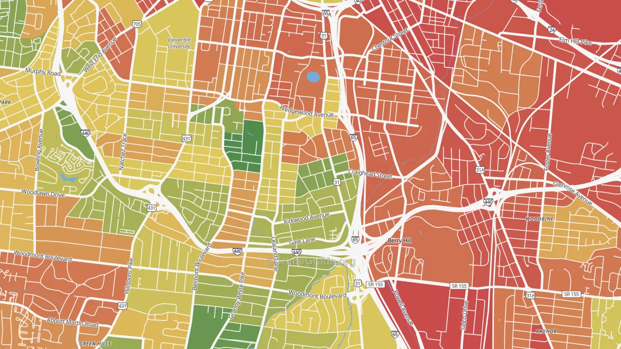 Melrose, Nashville, TN Map of Robbery Rates
