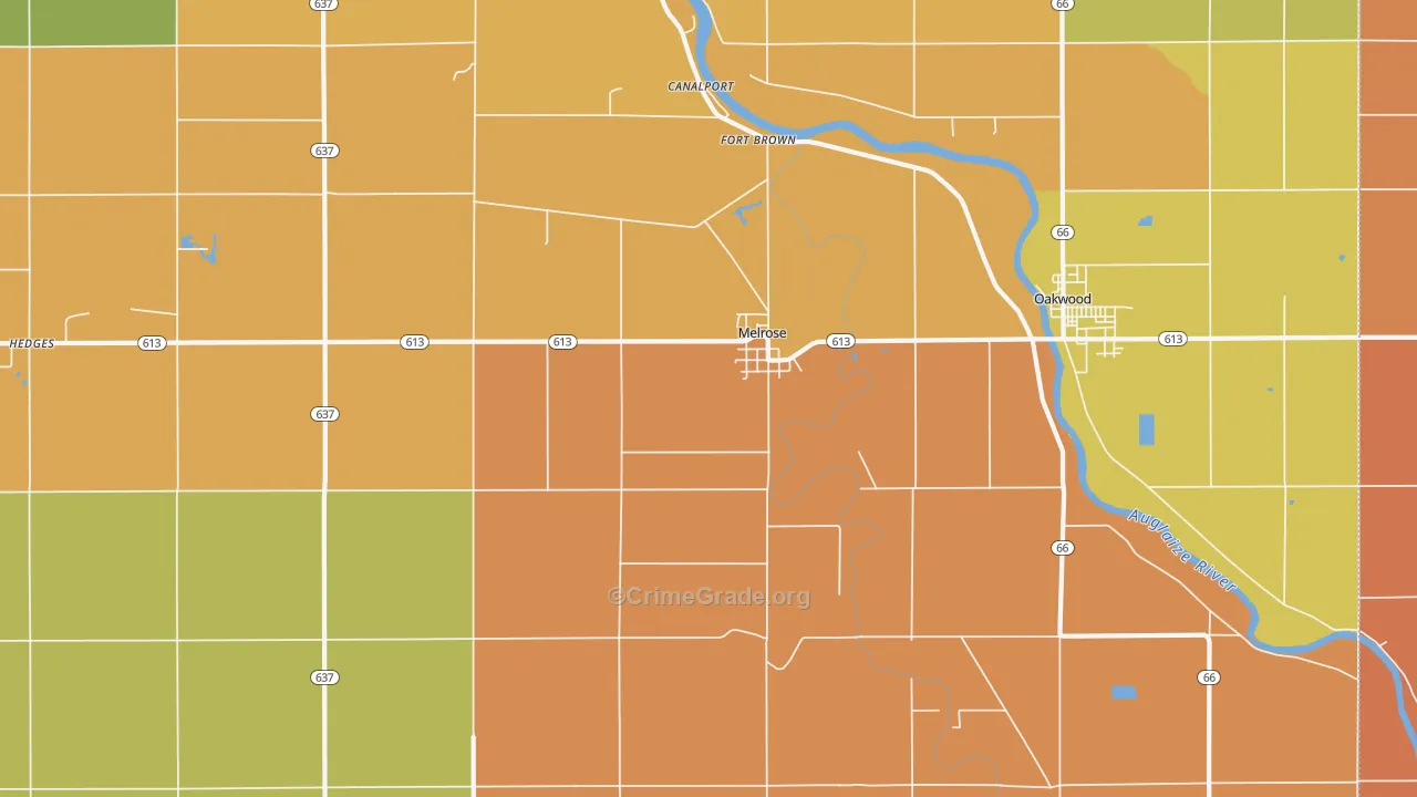 Melrose, OH Map of Robbery Rates