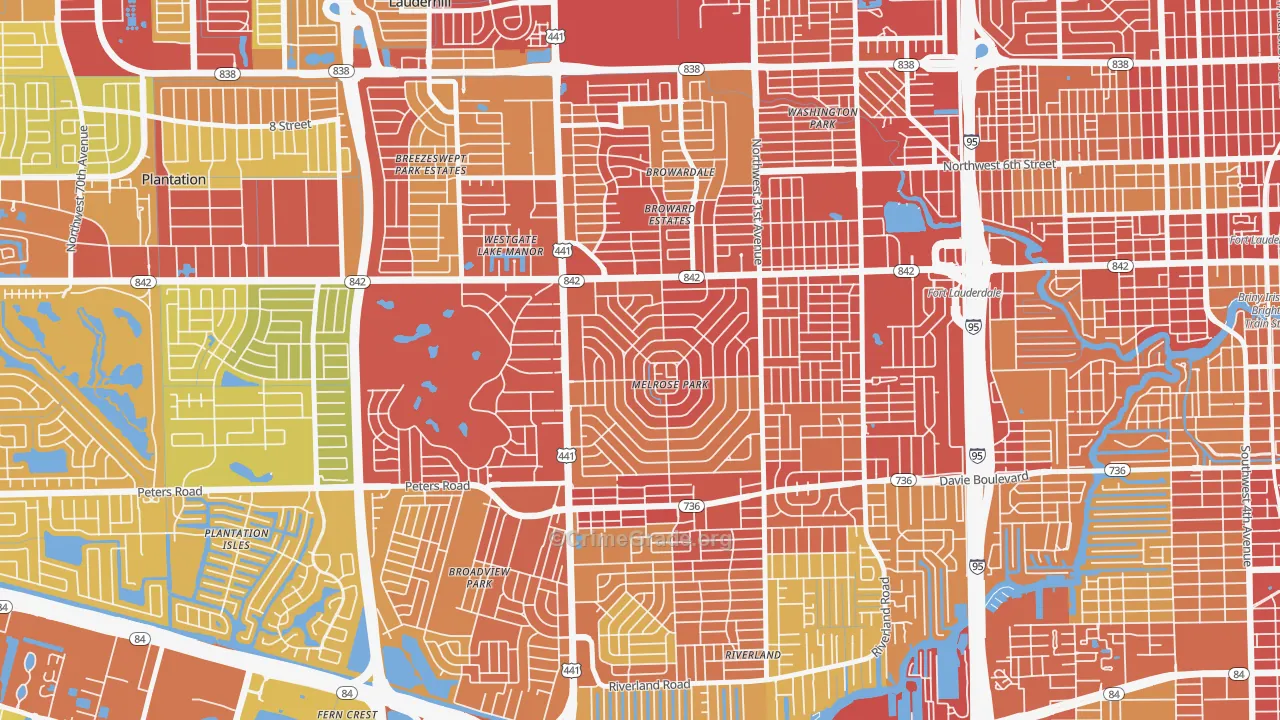 Melrose Park, Fort Lauderdale, FL Map of Robbery Rates