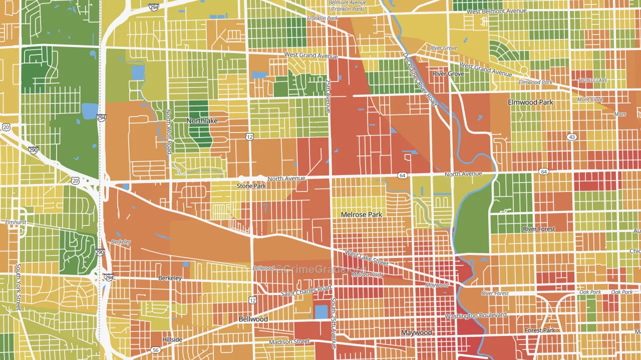 Melrose Park, IL Map of Robbery Rates