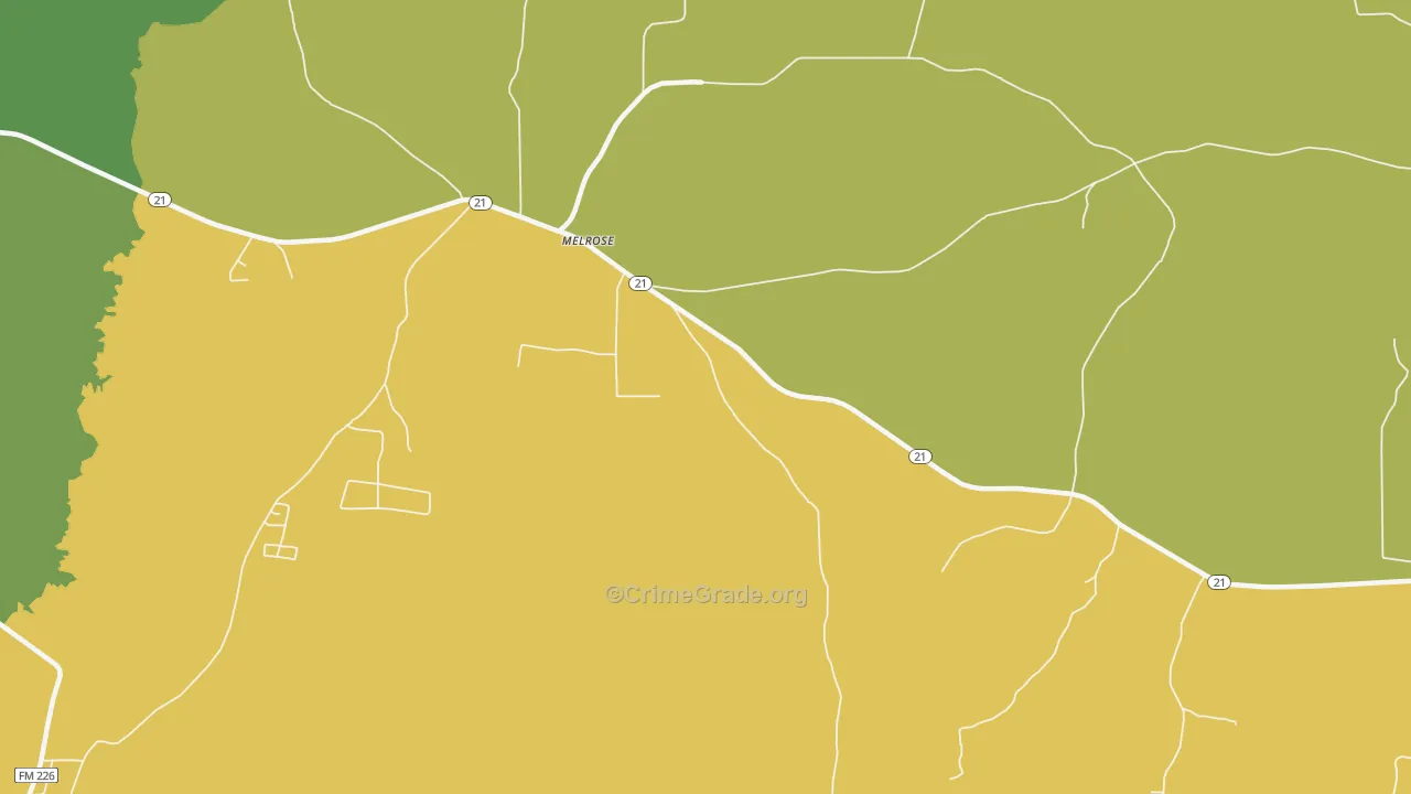 Melrose, TX Map of Robbery Rates