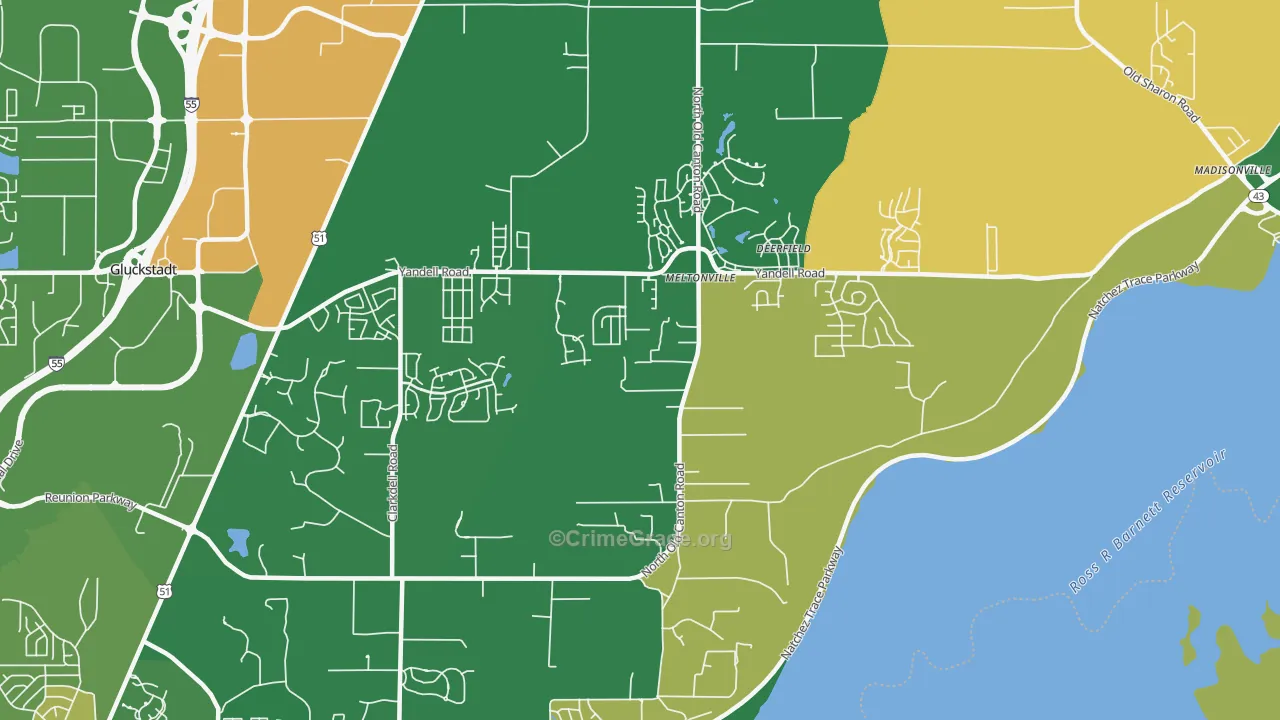 Meltonville, MS Map of Robbery Rates