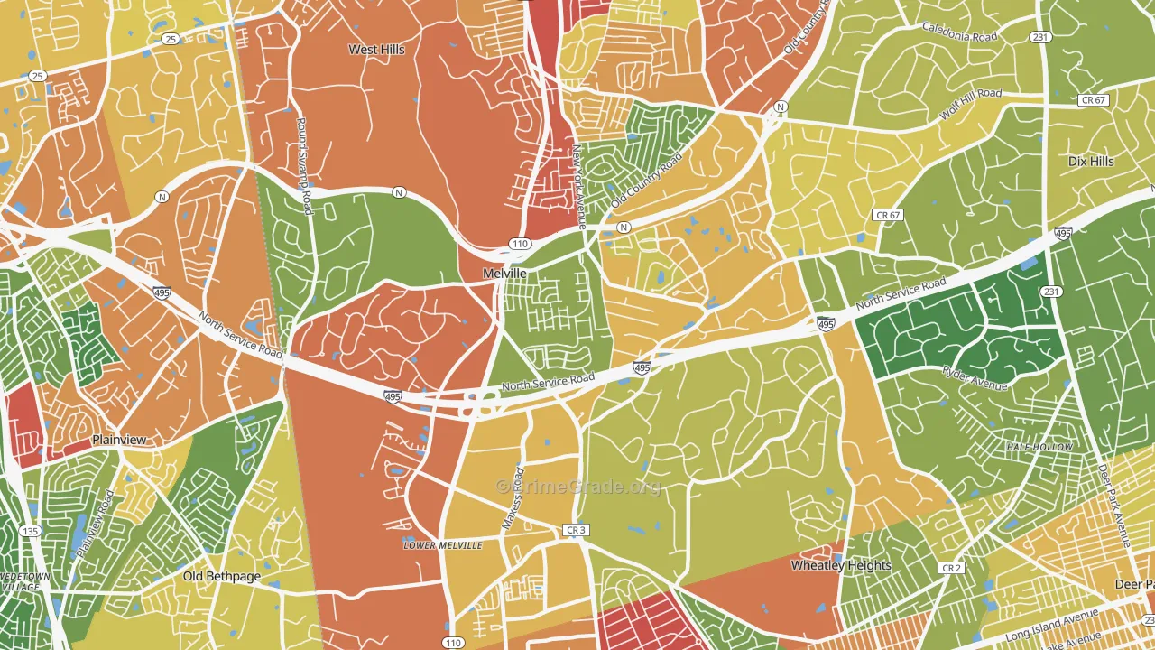 Melville, NY Map of Robbery Rates