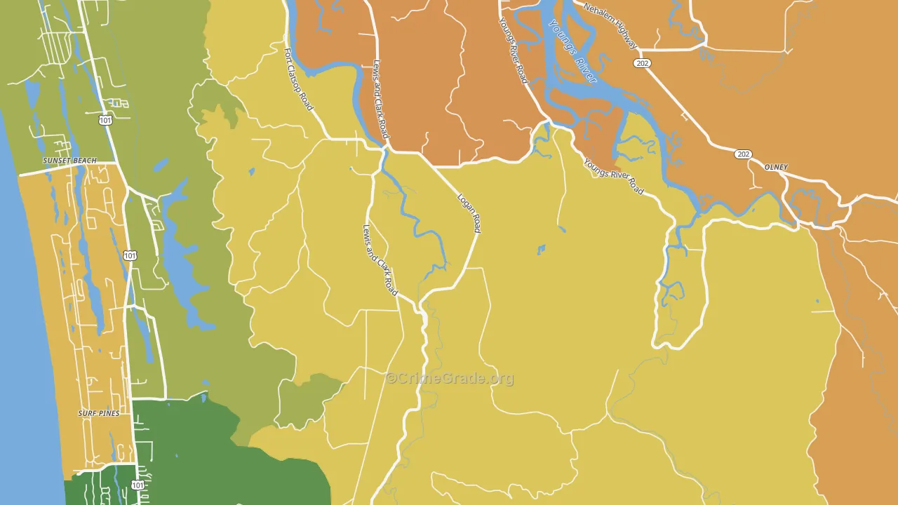 Melville, OR Map of Robbery Rates