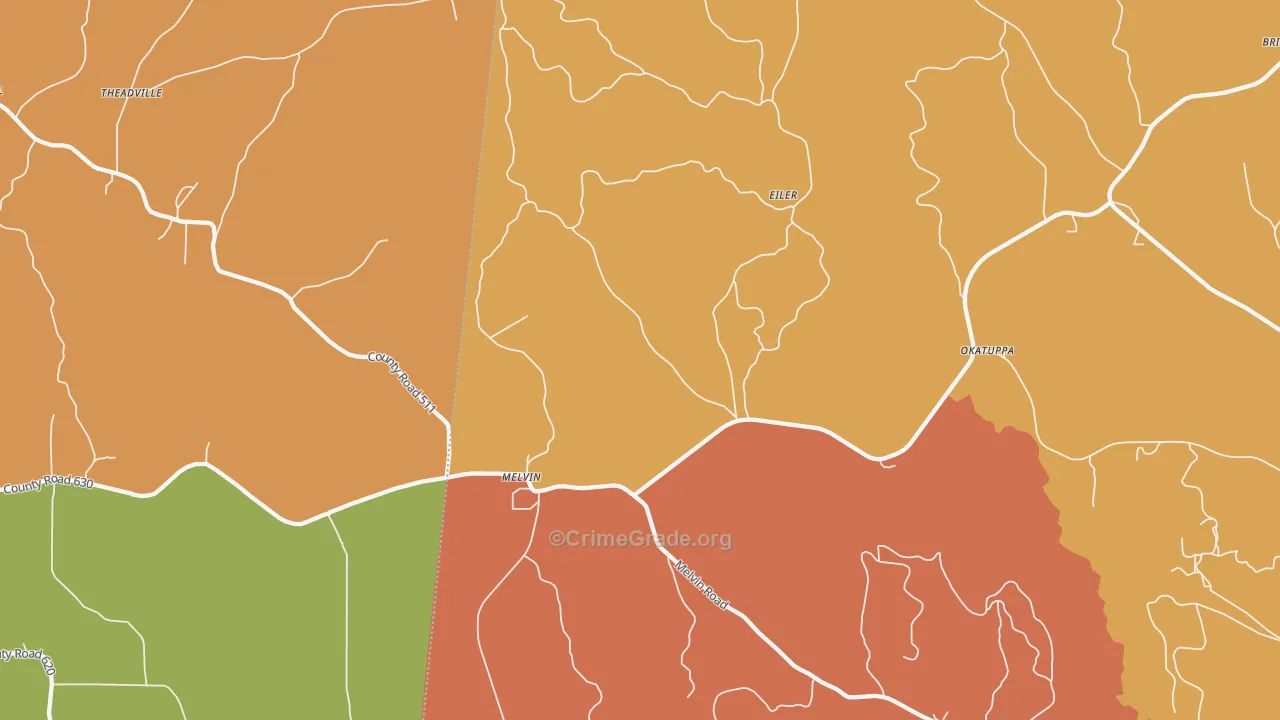 Melvin, AL Map of Robbery Rates