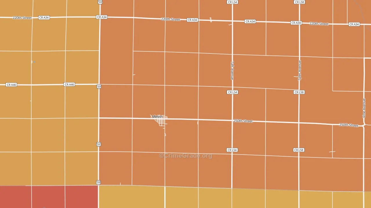 Melvin, IA Map of Robbery Rates
