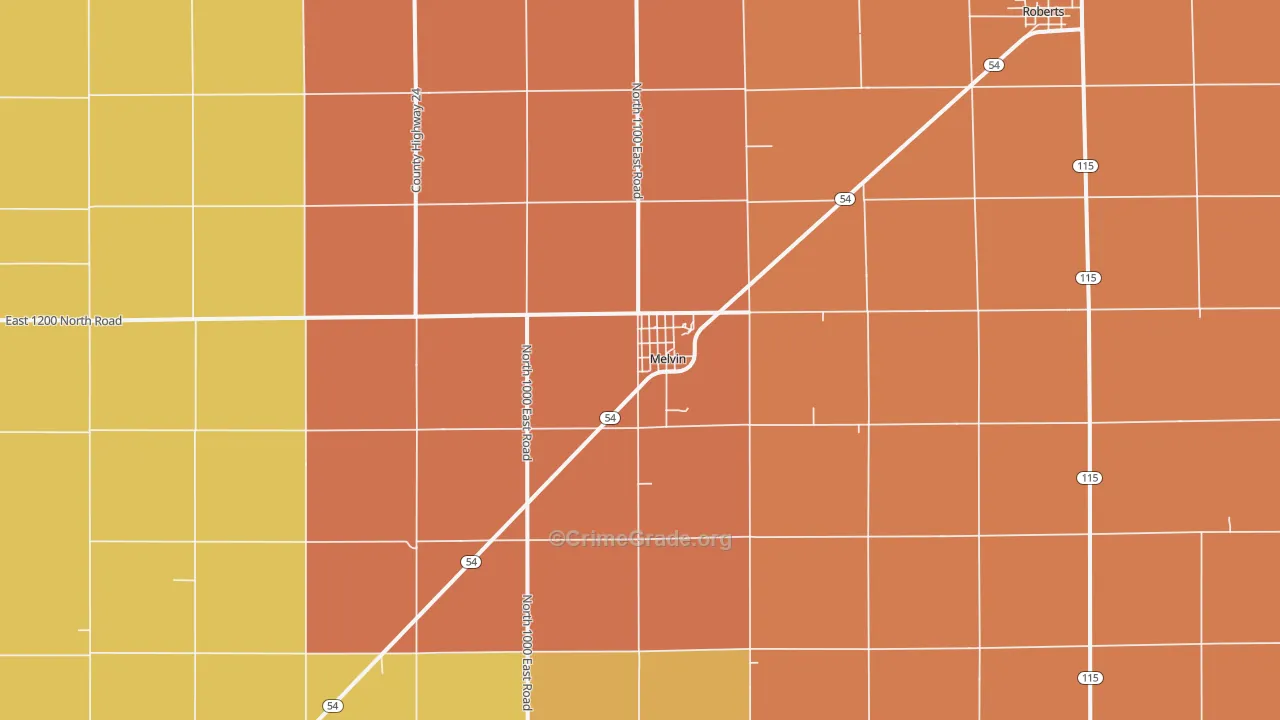 Melvin, IL Map of Robbery Rates