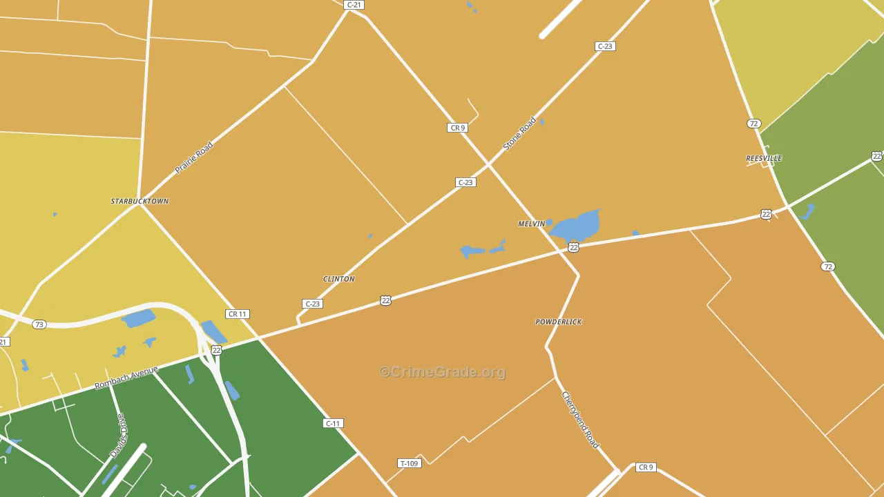Melvin, OH Map of Robbery Rates