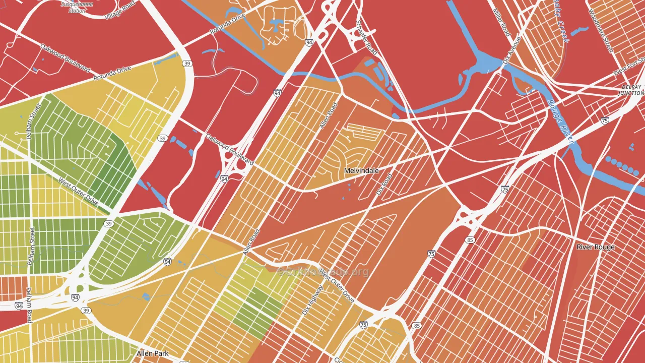 Melvindale, MI Map of Robbery Rates