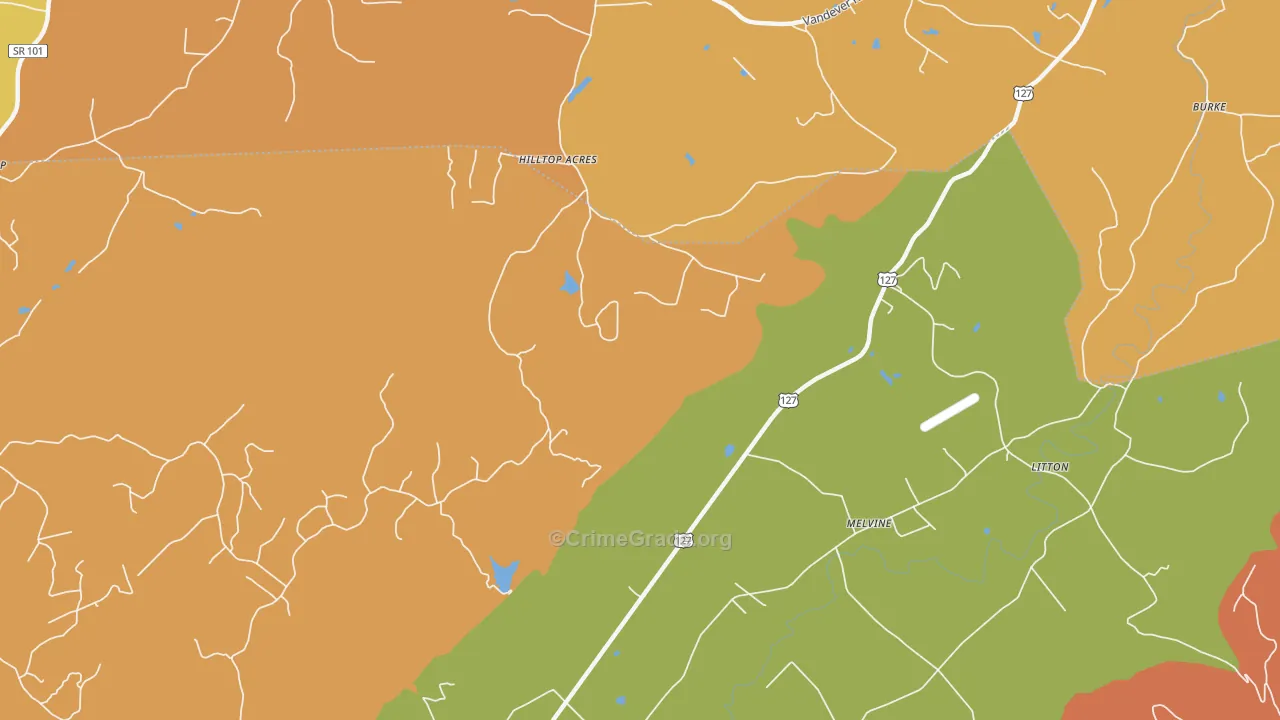 Melvine, TN Map of Robbery Rates