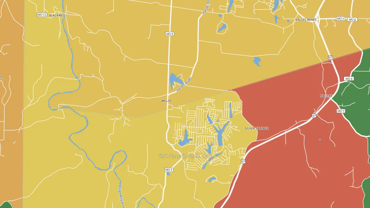 Melzo, MO Map of Robbery Rates