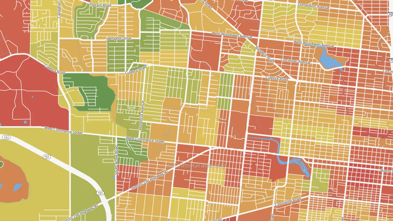 Memorial Heights, San Antonio, TX Map of Robbery Rates