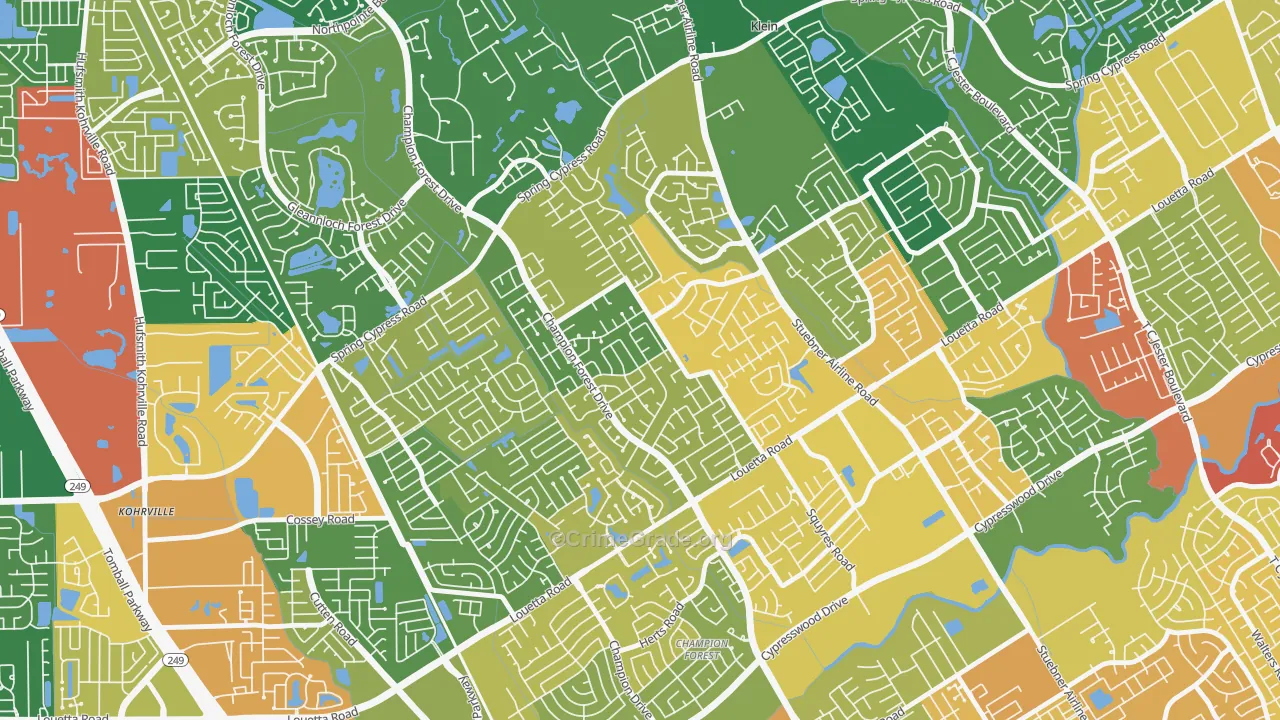 Memorial Northwest, Spring, TX Map of Robbery Rates