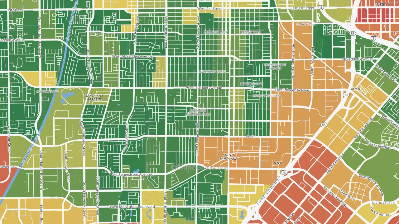 Memorial Park, Santa Ana, CA Map of Robbery Rates