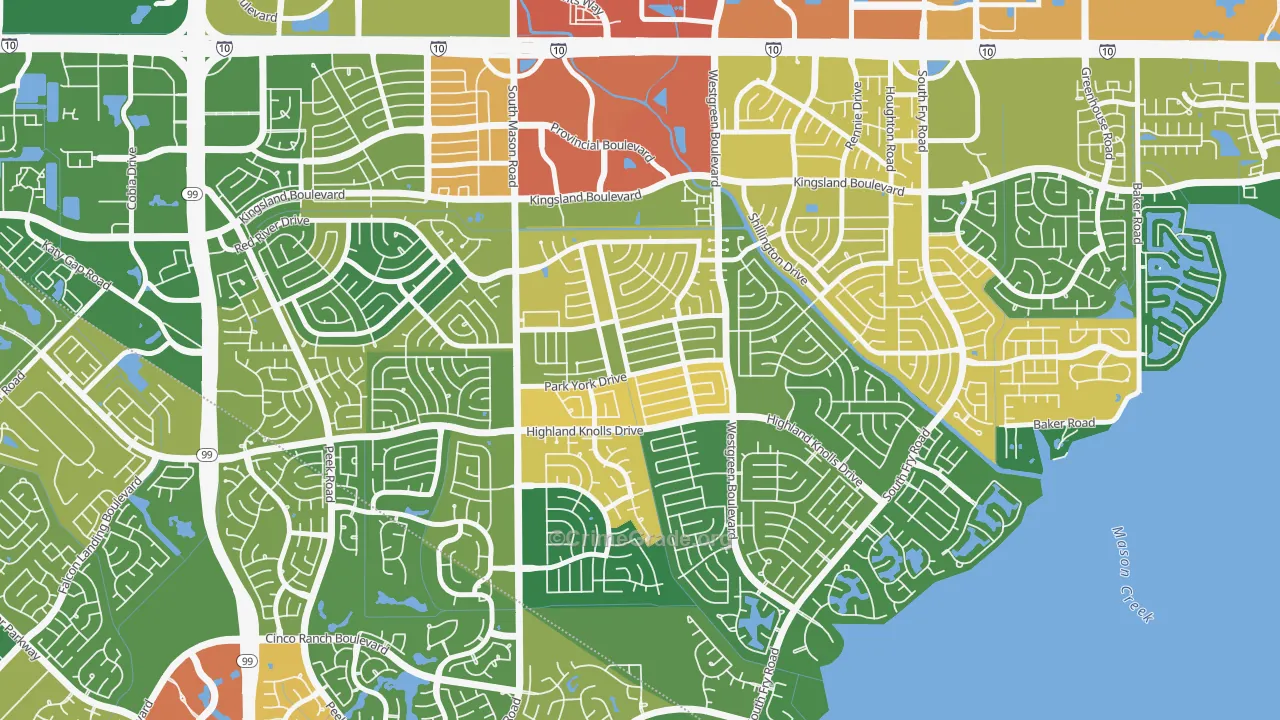 Memorial Parkway, Katy, TX Map of Robbery Rates