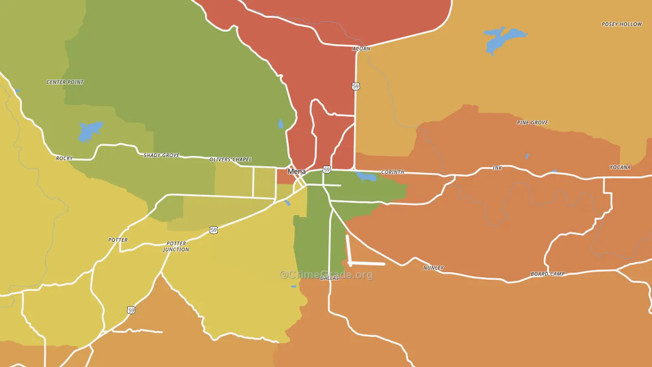 Mena, AR Map of Robbery Rates