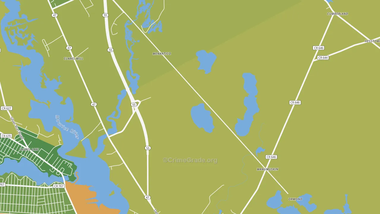 Menantico, NJ Map of Robbery Rates