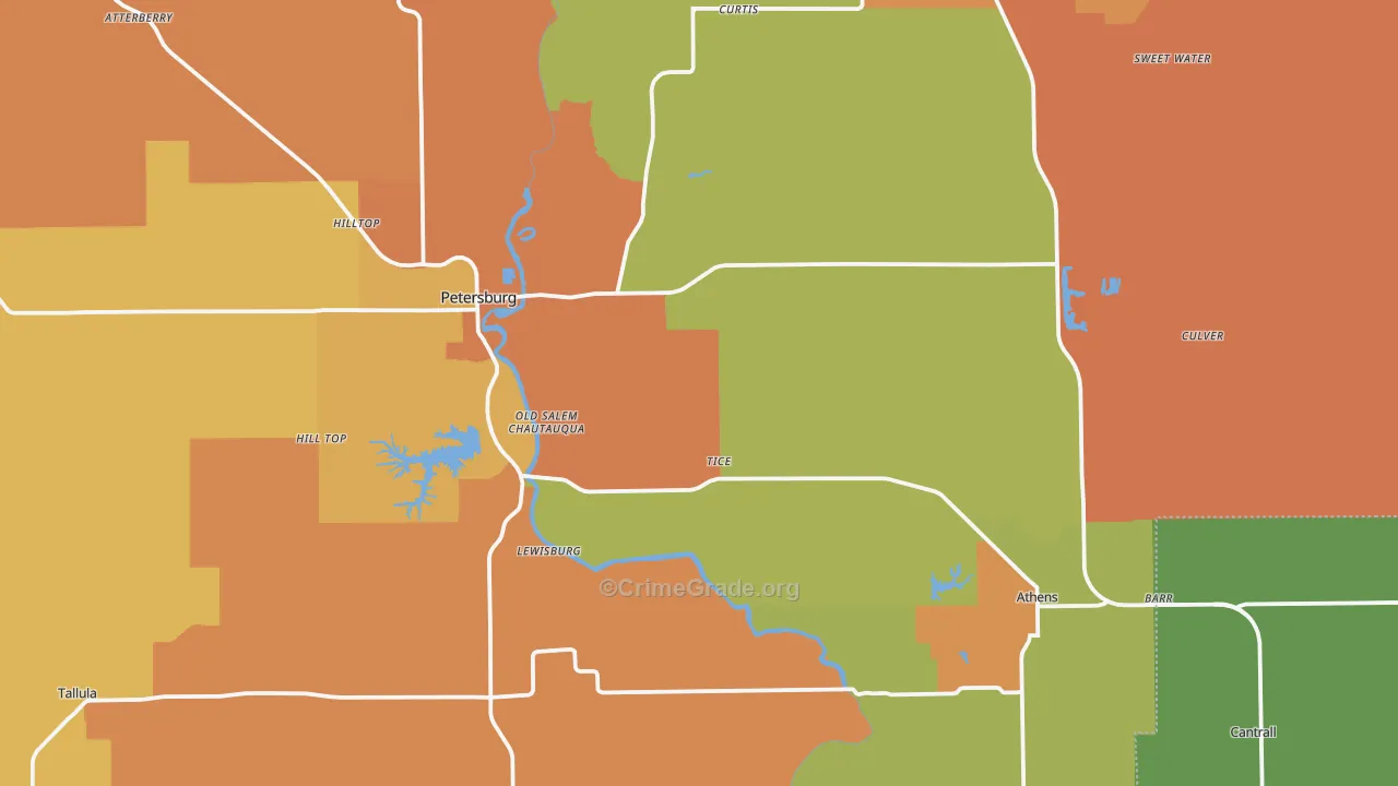 Menard County, IL Map of Robbery Rates