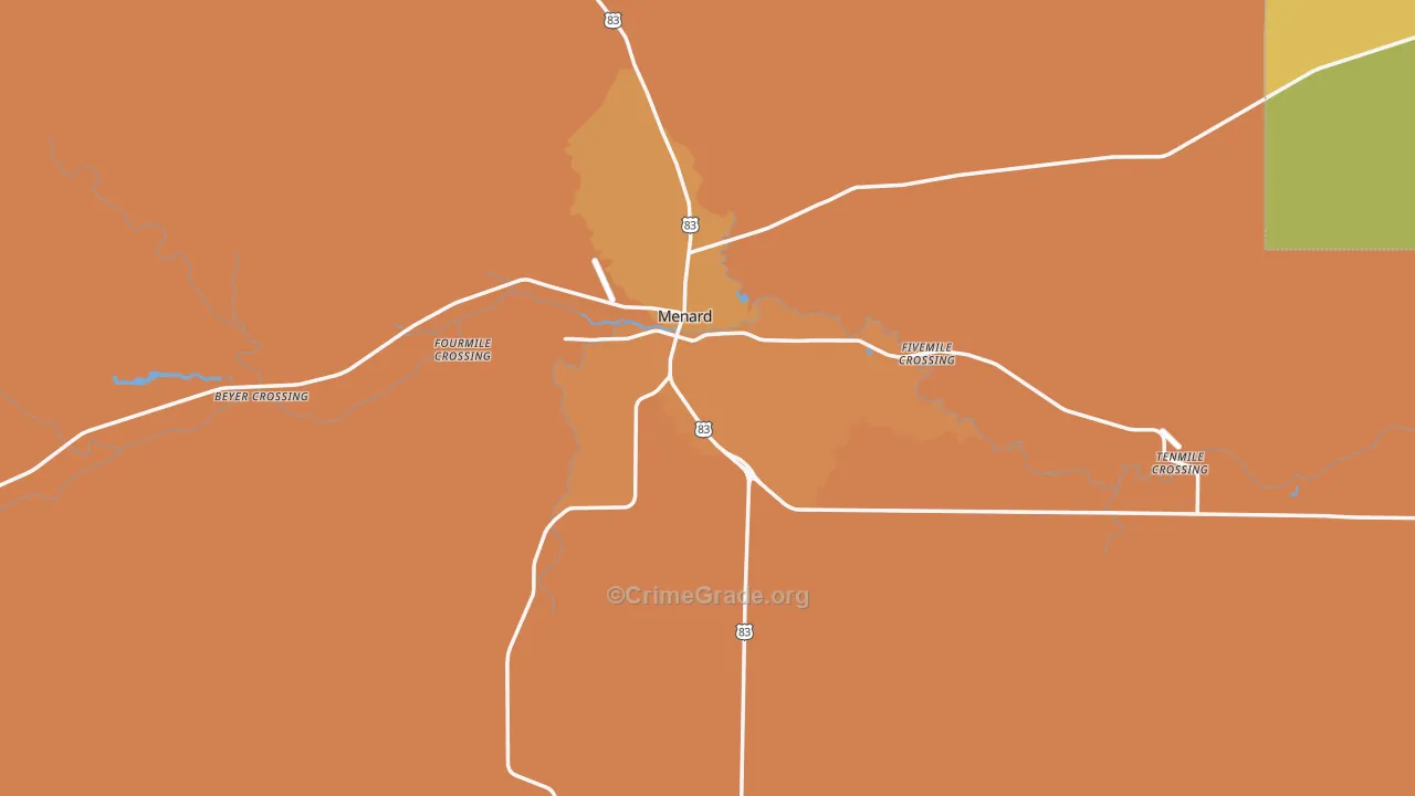 Menard County, TX Map of Robbery Rates