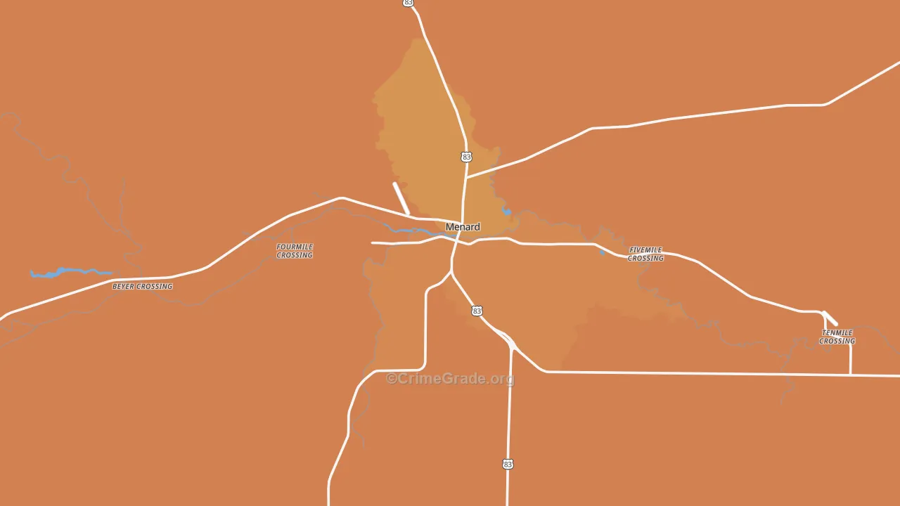 Menard, TX Map of Robbery Rates