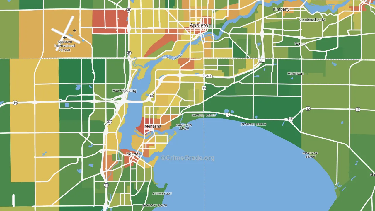 Menasha, WI Map of Robbery Rates