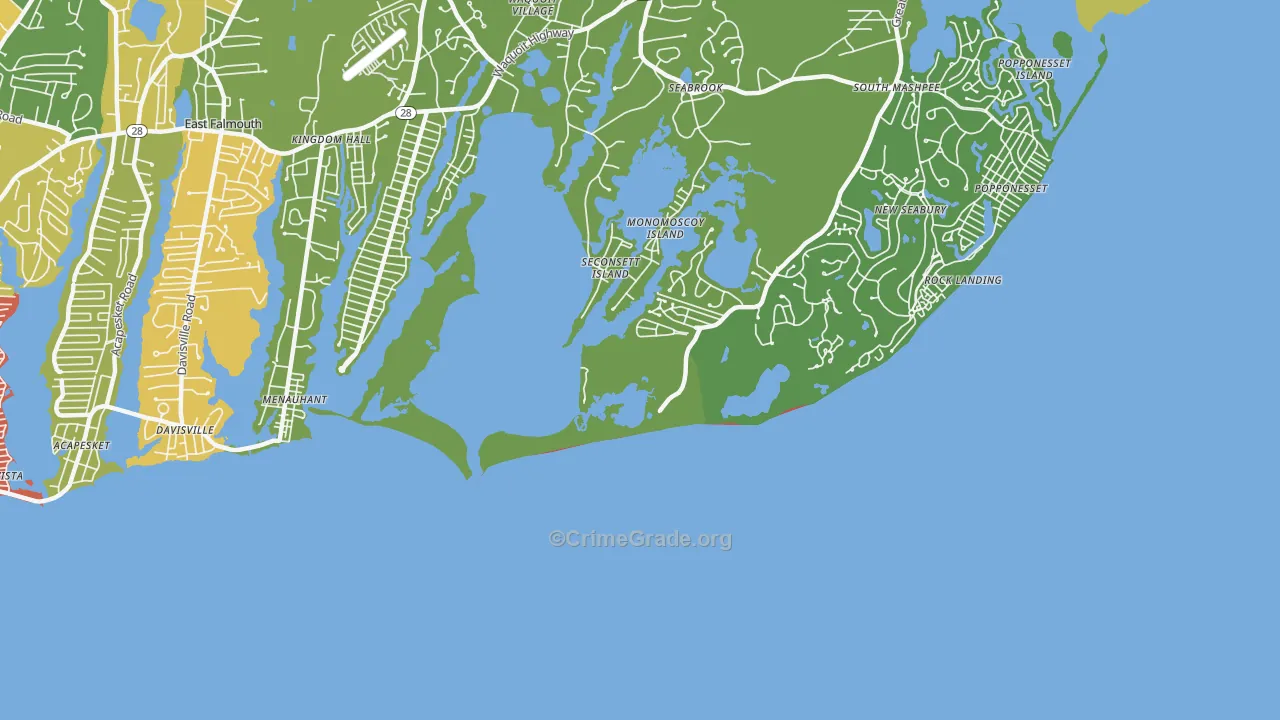 Menauhant, MA Map of Robbery Rates