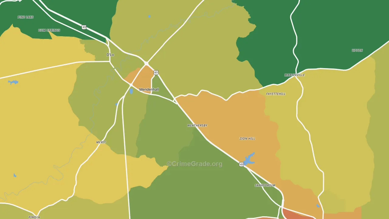 Mendenhall, MS Map of Robbery Rates