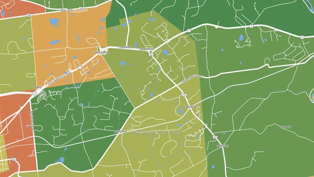 Mendenhall, PA Map of Robbery Rates