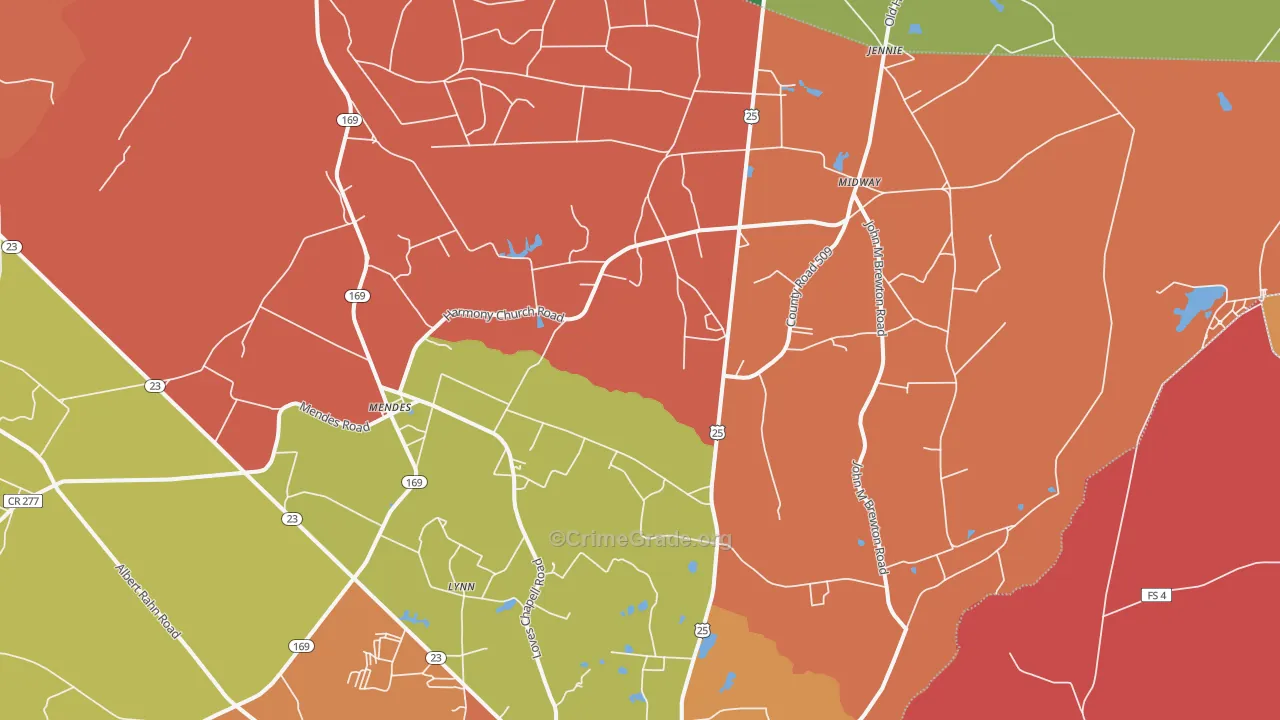 Mendes, GA Map of Robbery Rates