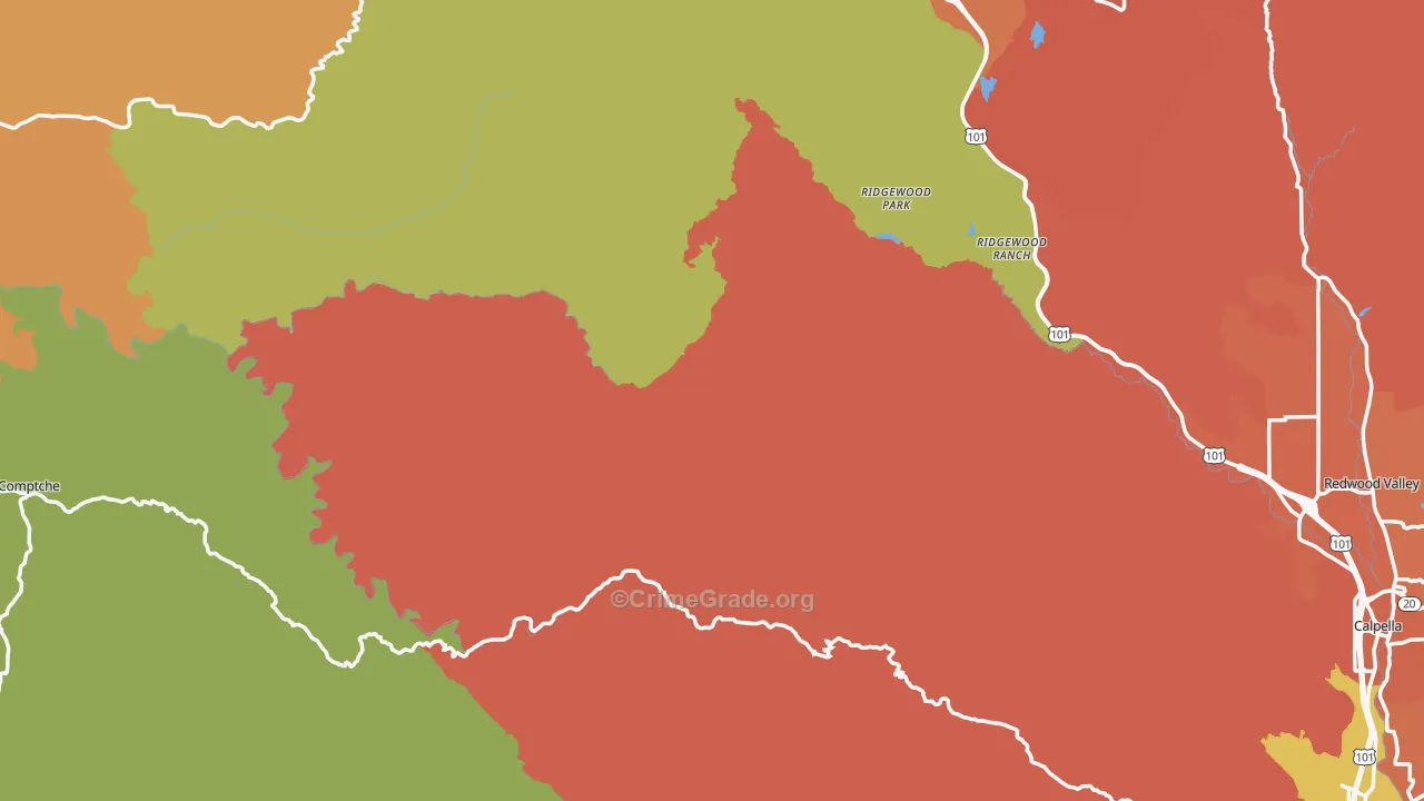 Mendocino County, CA Map of Robbery Rates