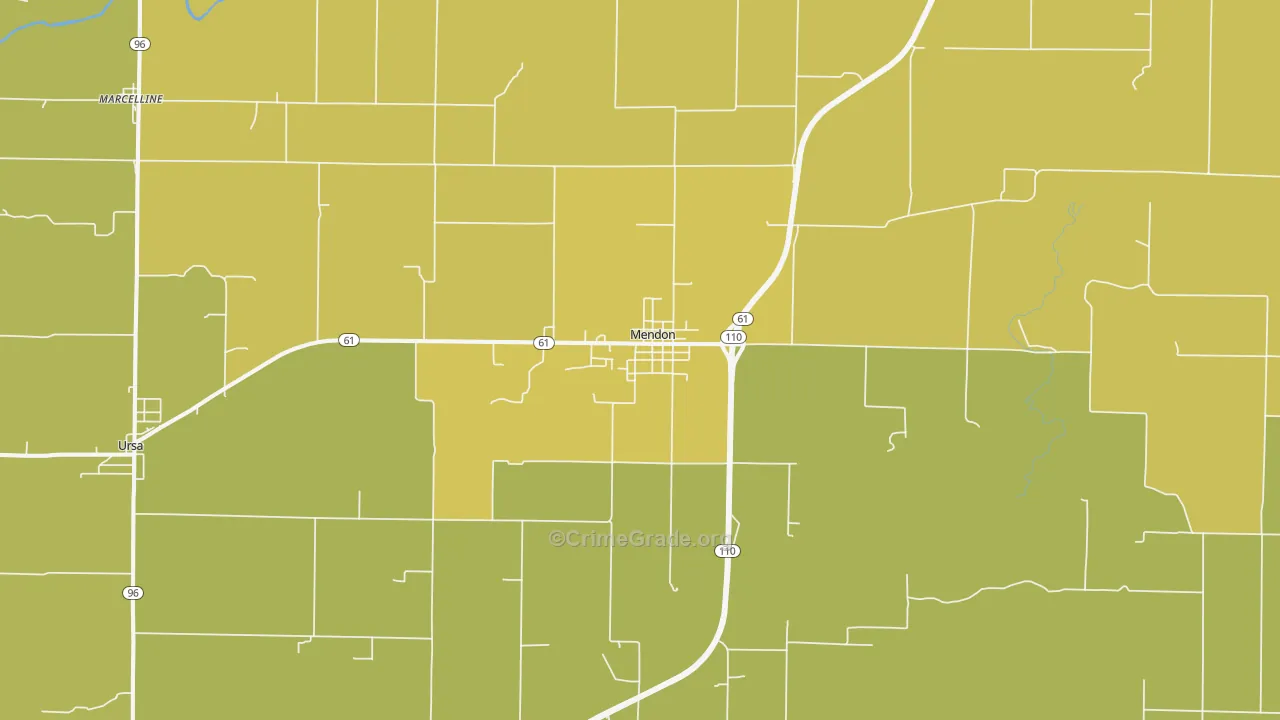 Mendon, IL Map of Robbery Rates