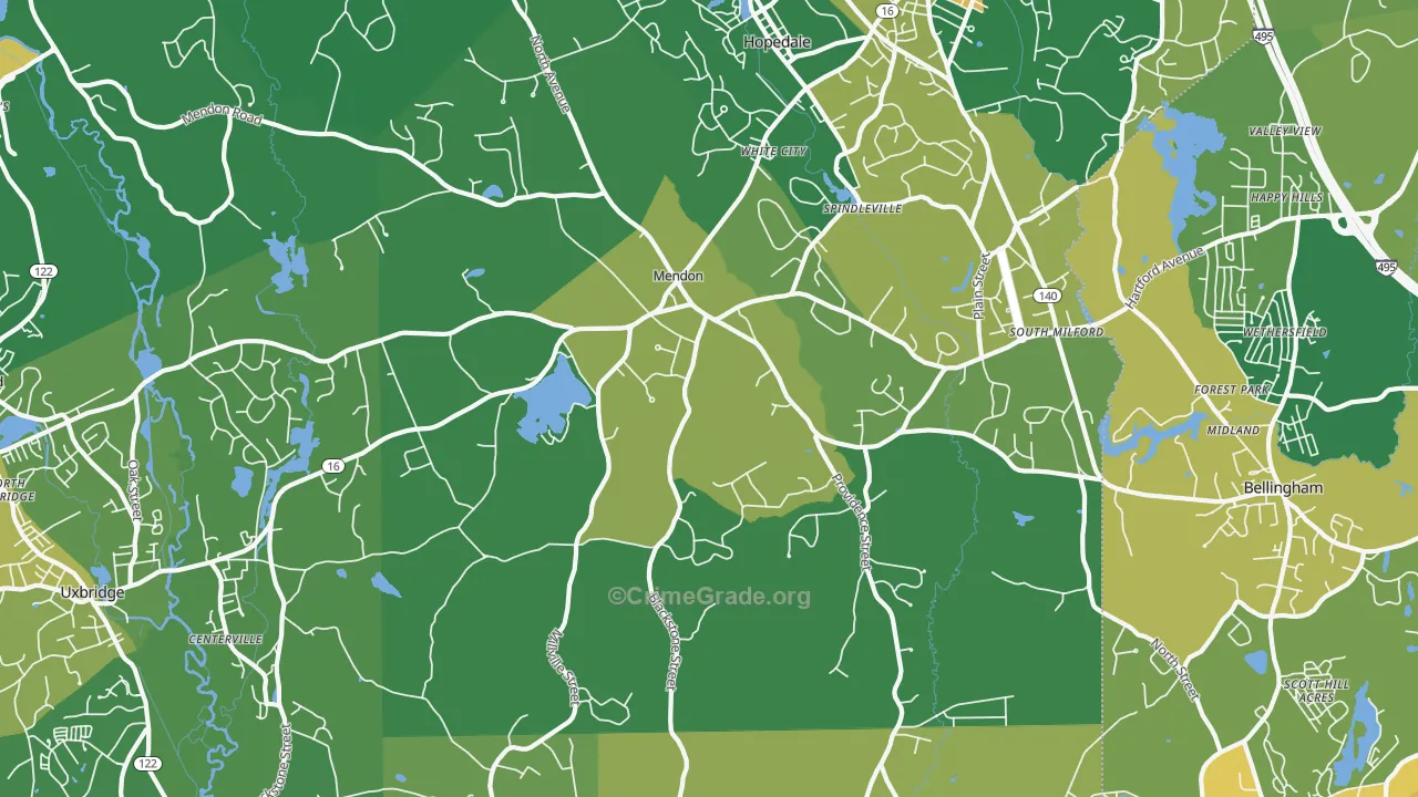 Mendon, MA Map of Robbery Rates
