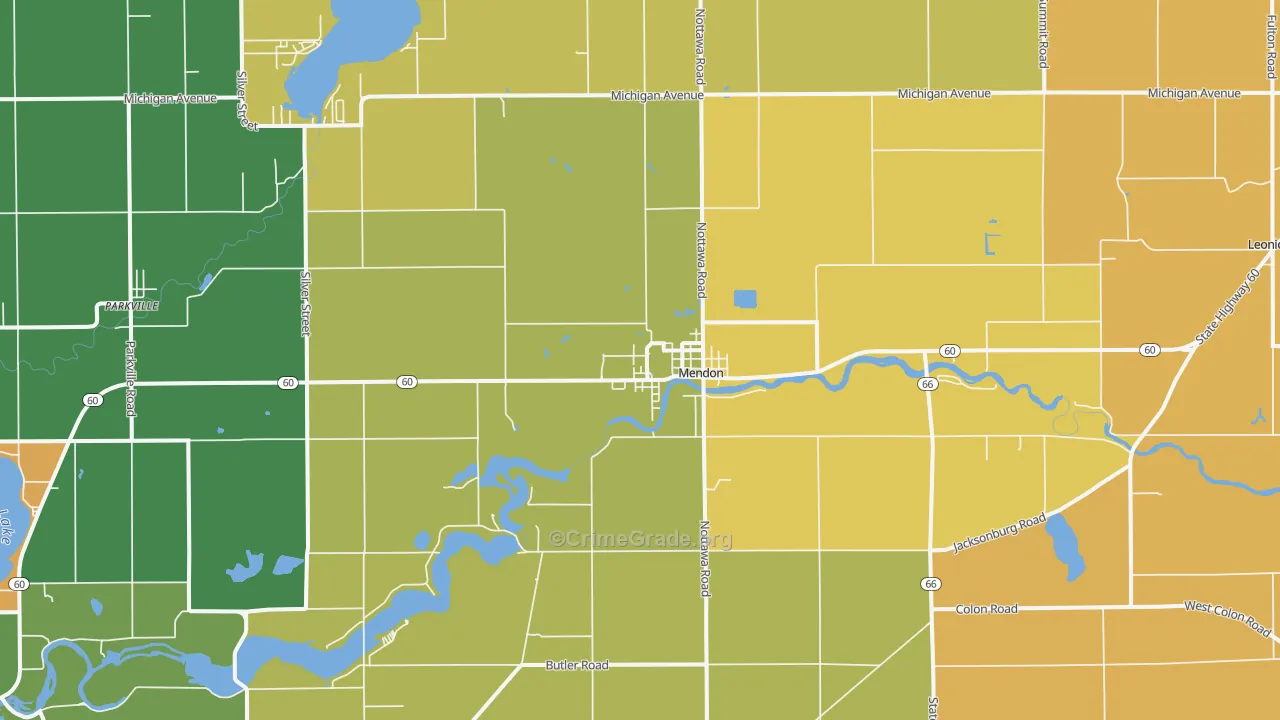 Mendon, MI Map of Robbery Rates