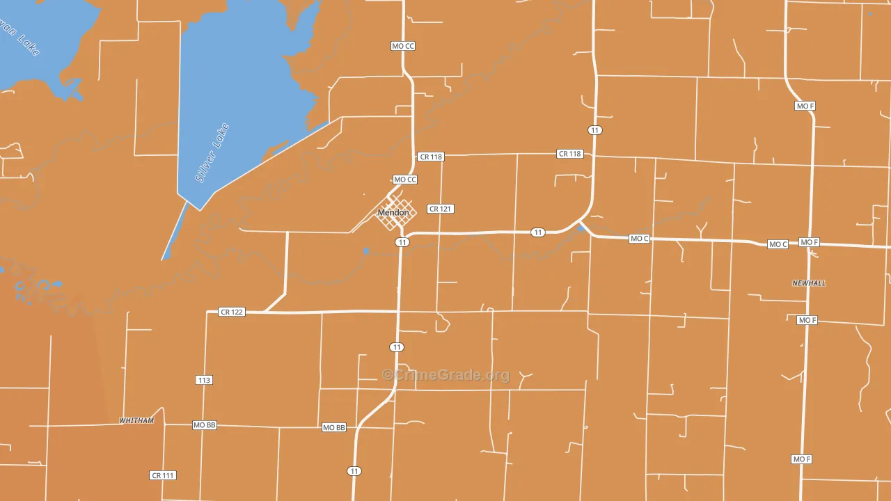 Mendon, MO Map of Robbery Rates