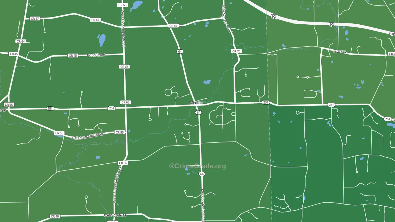 Mendon, NY Map of Robbery Rates